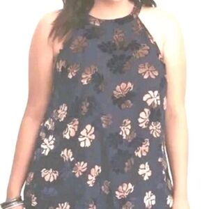 Torrid Halter Blouse Woman Plus 2X Poppy Blue Top Velvety Blush Flowers Holiday